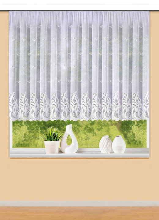 Inspiration - Blumenfenster-Store mit Universalschienenband, in Größe 140 (H120xB300 cm) bis 179 (H175xB450 cm), in Farbe WEISS Ansicht 1