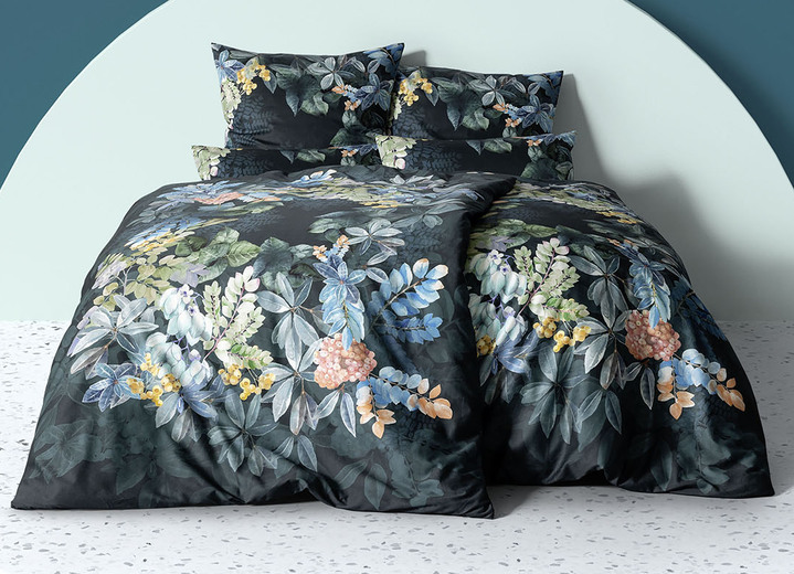 Inspiration - Bettwäsche-Garnitur mit floralem Dessin, in Größe 112 (80/80 cm + 135/200 cm) bis 121 (Kissenbezug, 40/ 80 cm), in Farbe SMARAGD