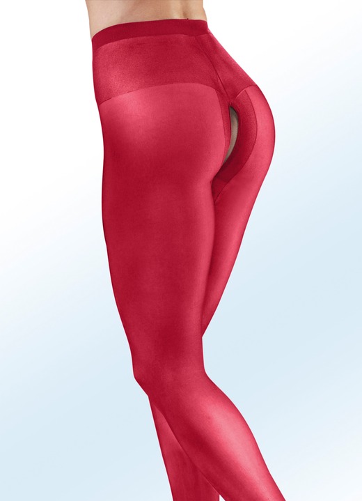 Dessous - Sexy Dreierpack Strumpfhosen mit offenem Schritt, in Größe 1 (36/38) bis 7 (56/58), in Farbe ROT Ansicht 1