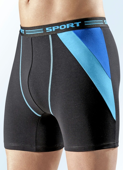 Unterhosen - Viererpack Pants, uni mit Einsätzen und Ziernähten, in Größe 005 bis 011, in Farbe 2X SCHWARZ, 2X MARINE