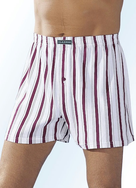 Unterhosen - Viererpack Boxershorts, bunt gestreift, in Größe 005 bis 019, in Farbe 2X WEISS-BORDEAUX, 1X WEISS-SMARAGD, 1X WEISS-NAVY