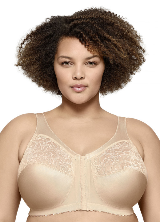 Vorderverschluss-BH - Glamorise Stütz-BH mit Vorderverschluss, in Größe 085 bis 130, in Cup G, in Farbe BEIGE Ansicht 1