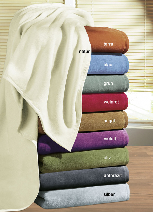 Wohndecken - Hochwertige Schlafdecke, 2er-Set, mit Veloursband-Einfassung, in Farbe OLIV