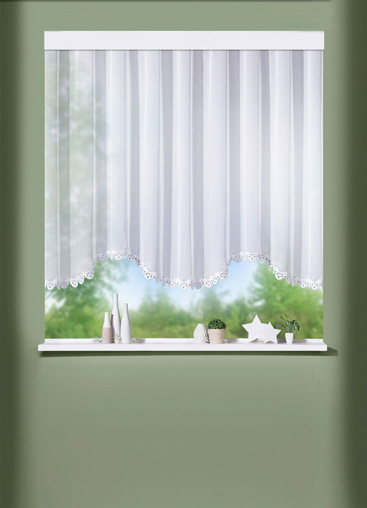 Klassisch - Blumenfenster-Store aus echter Plauener Spitze, in Größe 136 (H100xB300 cm) bis 174 (H160xB600 cm), in Farbe WEISS Ansicht 1