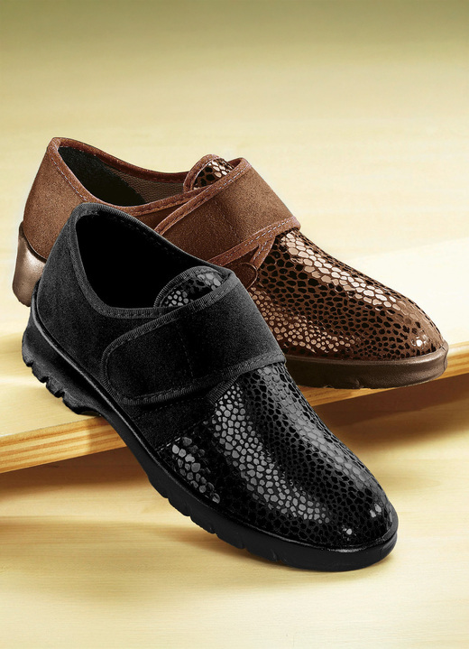 Slipper & Schnürschuhe - Florett Damen Klett-Halbschuh in extraweiter Passform, in Größe 036 bis 042, in Farbe SCHWARZ Ansicht 1