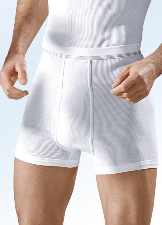 Unterhosen - Hermko Dreierpack Unterhosen aus Doppelripp mit Eingriff, weiß, in Größe 005 bis 013, in Farbe WEISS Ansicht 1