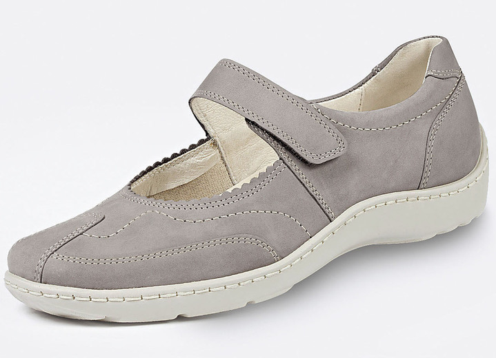 Weite H - Waldläufer, bequeme Damen-Slipper, Weite H, mit herausnehmbarem Fußbett, in Größe 4 bis 8 1/2, in Farbe KIESEL Ansicht 1