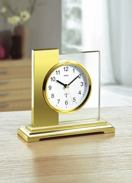 Wohnaccessoires - Tischuhr mit gebürstetem Metallgehäuse, in Farbe GOLD Ansicht 1