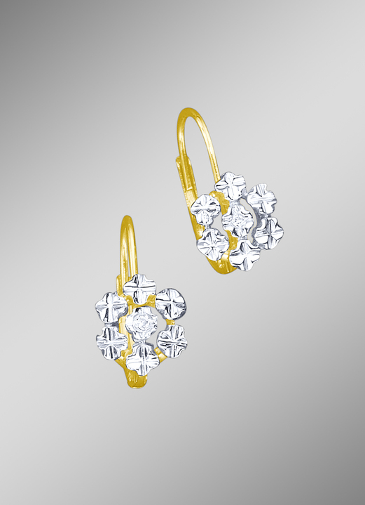 Ohrschmuck - Diamant-Ohrringe in Blütenfrom mit 2 lupenreinen Brillanten, in Farbe