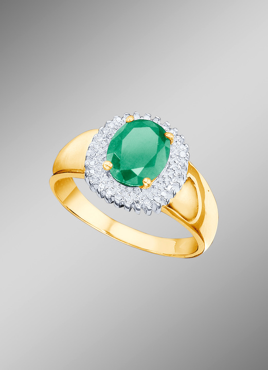 Ringe - Damenring mit Smaragd und Diamanten, in Größe 160 bis 220, in Farbe