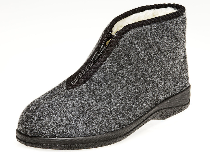 Hausschuhe - Gefütterte Herren-Stiefeletten, mit Schurwolle Hausschuhe - Gefütterte Herren-Stiefeletten, mit Schurwolle, in Größe 040 bis 047, in Farbe ANTHRAZIT