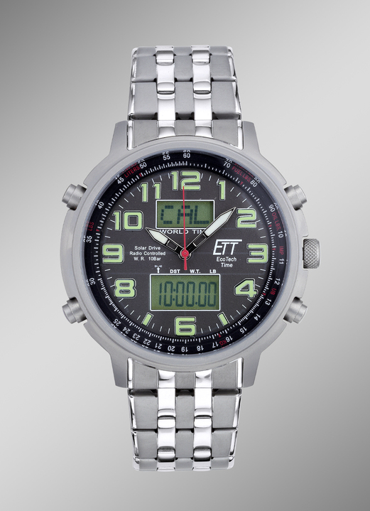 - ETT-Funk-Solar-Herrenuhr mit Edelstahlbandgehäuse - ETT-Funk-Solar-Herrenuhr mit Edelstahlbandgehäuse, in Farbe