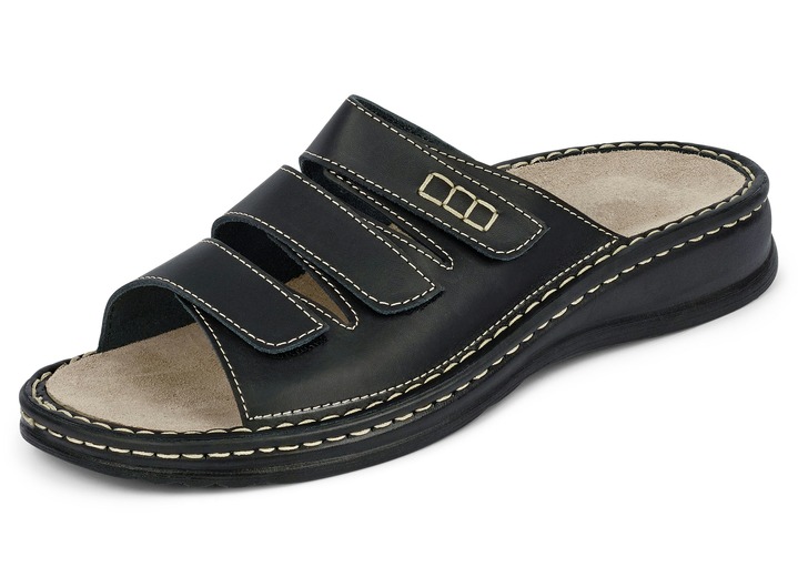 Sandalen & Pantoletten - Mubb, bequeme Herren-Pantoletten, Weite H, mit herausnehmbarem Fußbett Sandalen & Pantoletten - Mubb, bequeme Herren-Pantoletten, Weite H, mit herausnehmbarem Fußbett, in Größe 040 bis 046, in Farbe SCHWARZ