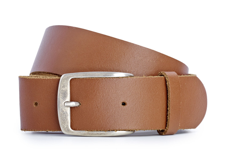 Herrenmode - Herren-Gürtel, aus Leder, 4 cm breit, in Größe 090 bis 120, in Farbe COGNAC Ansicht 1