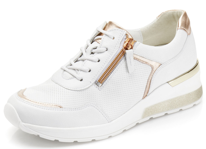 Weite H - Waldläufer, bequeme Damen-Schnürschuhe, Weite H, mit herausnehmbarem Fußbett, in Größe 4 1/2 bis 9, in Farbe WEISS-ROSÉGOLD Ansicht 1
