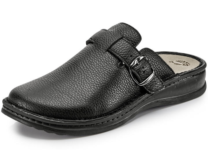 Hausschuhe - Mubb, bequeme Herren-Clogs, Weite H, mit herausnehmbarem Fußbett Hausschuhe - Mubb, bequeme Herren-Clogs, Weite H, mit herausnehmbarem Fußbett, in Größe 040 bis 046, in Farbe SCHWARZ
