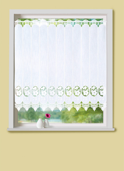 Klassisch - Kurzstore mit Blumen in Macramé-Spitze, in Größe 823 (35x120 cm) bis 890 (90x225 cm), in Farbe WEISS Ansicht 1