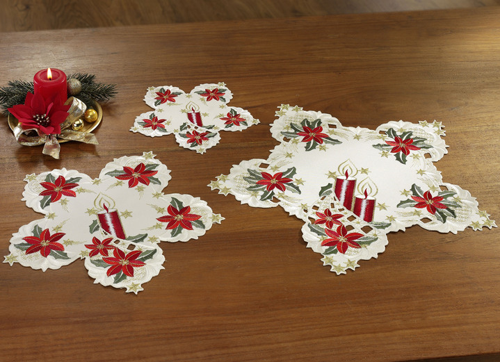 Tischdecken - Weihnachtliche Tisch- und Raumdekoration, in Größe 120 (2 Sterne, ø 20 cm) bis 404 (Kissenbezug, 40/40 cm), in Farbe SEKT Ansicht 1