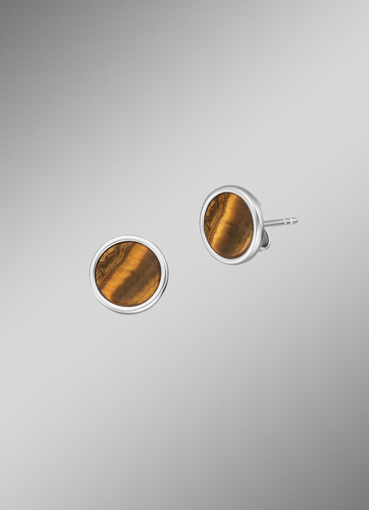 Ohrschmuck - Powerful Stone Ohrstecker mit Tigerauge, in Farbe BRAUN Ansicht 1