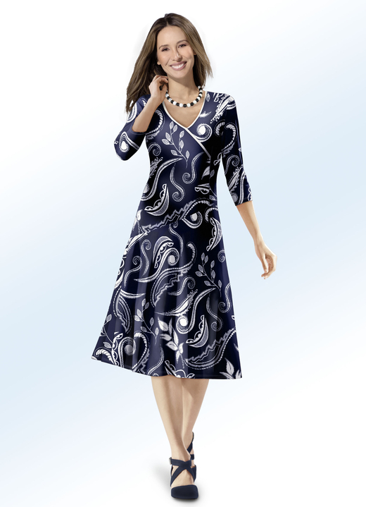 Kurzarm - Kleid mit Kontrasteinfassung Kurzarm - Kleid mit Kontrasteinfassung, in Größe 036 bis 552, in Farbe NACHTBLAU-ECRU