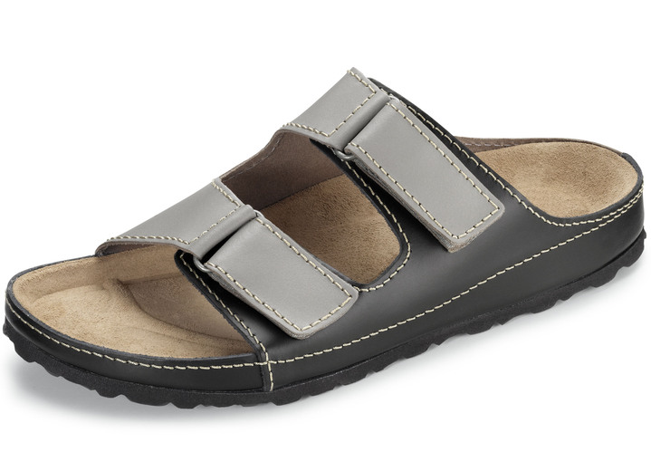 Sandalen & Pantoletten - GINO GALANTE, klassische Herren-Pantoletten, aus Leder Sandalen & Pantoletten - GINO GALANTE, klassische Herren-Pantoletten, aus Leder, in Größe 040 bis 046, in Farbe GRAU-SCHWARZ