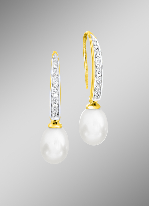 - Ohrhaken mit Diamanten und Süßwasser-Zuchtperle, in Farbe  Ansicht 1