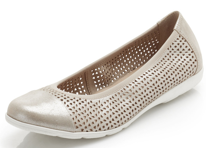 Pumps & Ballerina - Caprice, sommerliche Damen-Ballerinas, Weite G, mit Gummizug, in Größe 036 bis 042, in Farbe MATTGOLD Ansicht 1