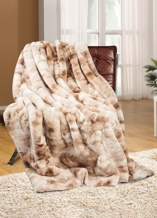 Wohndecken - Felldecke aus naturgetreuem Webpelz, in Farbe BEIGE Ansicht 1