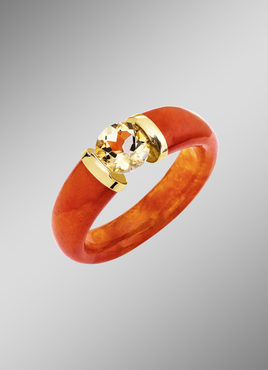 - Damenring mit Ringschiene aus echt roter Jade, in Größe 160 bis 200, in Farbe  Ansicht 1