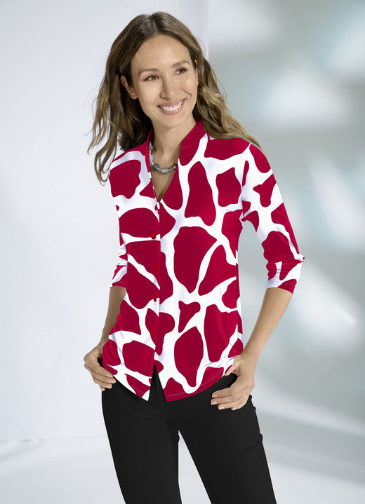 3/4-Arm - Shirtbluse mit Stehkragen 3/4-Arm - Shirtbluse mit Stehkragen, in Größe 036 bis 052, in Farbe ROT-WEISS