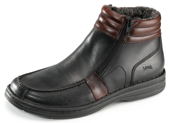 Stiefeletten - Gefütterte Herren-Boots, Winterschuhe, mit herausnehmbarem Fußbett Stiefeletten - Gefütterte Herren-Boots, Winterschuhe, mit herausnehmbarem Fußbett, in Größe 040 bis 047, in Farbe SCHWARZ-BURGUND