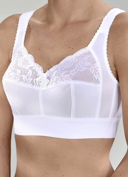 BH mit Spitze - BH mit extrabreitem Unterbrustband, in Größe 080 bis 120, in Cup D, in Farbe WEISS Ansicht 1
