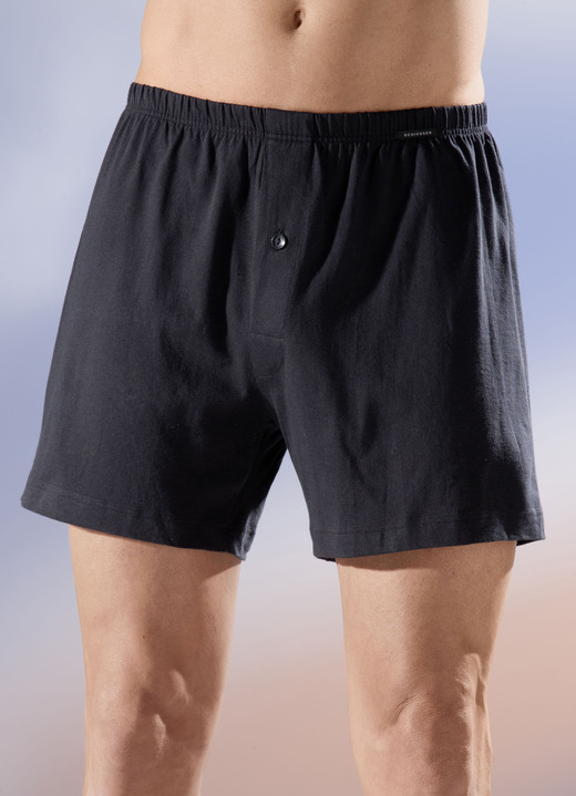 Unterhosen - Schiesser Zweierpack Boxershorts, knöpfbarer Eingriff, in Größe 005 bis 010, in Farbe SCHWARZ
