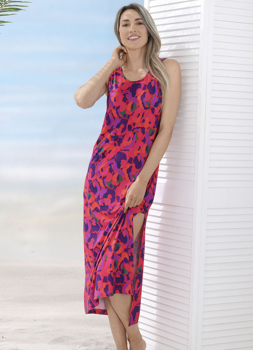 Strandkleider - Laurina Kleid mit farbbrillantem Druckdessin, ärmellos, in Größe 036 bis 054, in Farbe ROT-BUNT