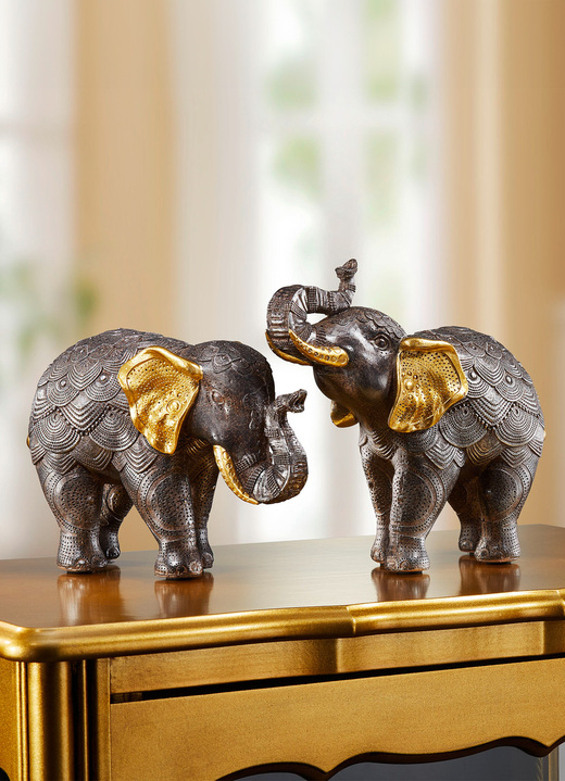 Wohnaccessoires - Elefanten, 2er-Set, in Farbe GRAU-GOLD