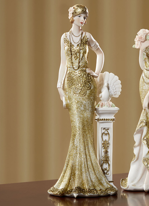 Wohnaccessoires - Deko-Figuren, jedes Stück ein Unikat, in Farbe CREME-GOLD, in Ausführung Dame mit Pfauenfigur Ansicht 1