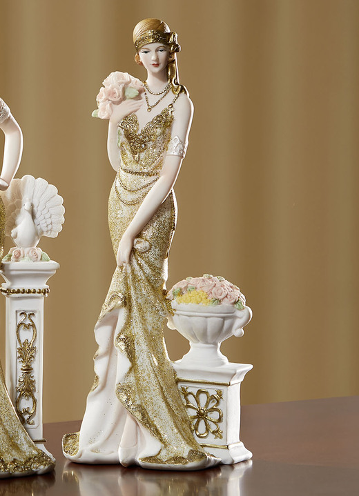 Wohnaccessoires - Deko-Figuren, jedes Stück ein Unikat, in Farbe CREME-GOLD, in Ausführung Dame mit Blumenbouquet Ansicht 1