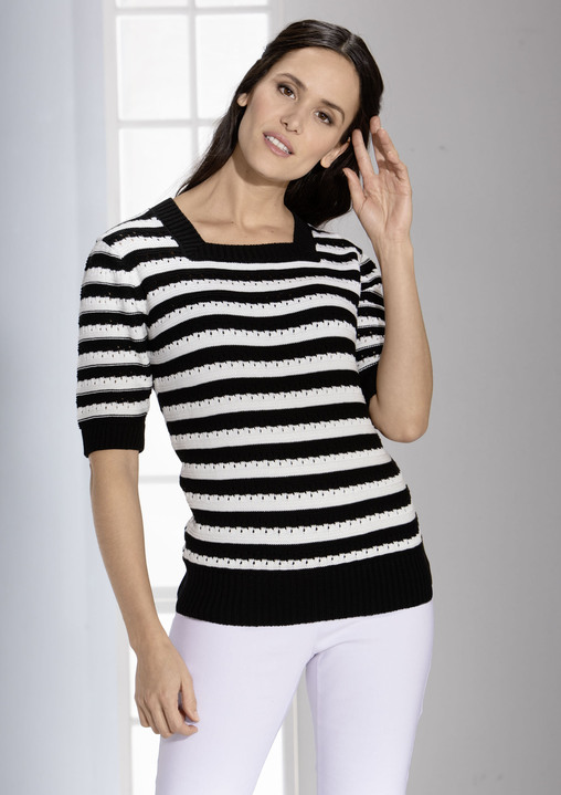 3/4-Arm - Pulli in Ringeldessin 3/4-Arm - Pulli in Ringeldessin, in Größe 036 bis 052, in Farbe MARINE-WEISS