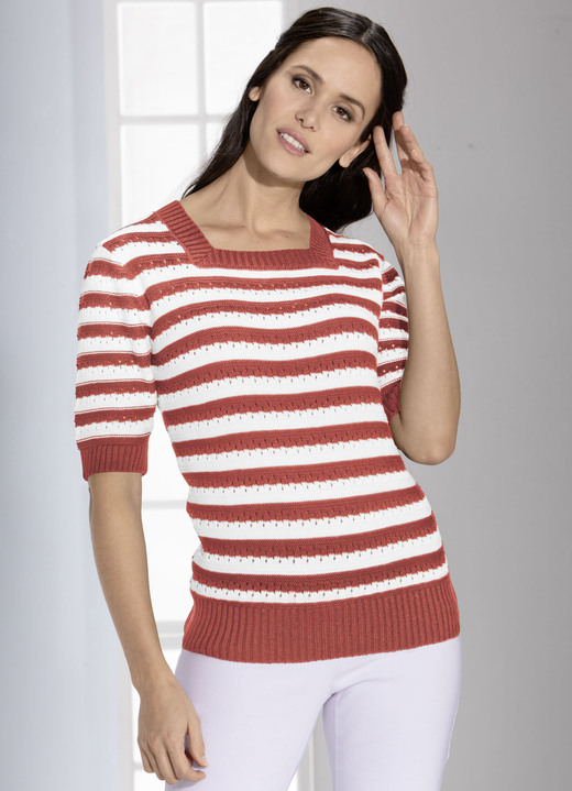 3/4-Arm - Pulli in Ringeldessin 3/4-Arm - Pulli in Ringeldessin, in Größe 036 bis 052, in Farbe TERRA-WEISS