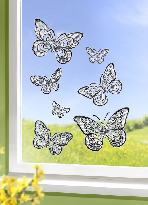 Wohnaccessoires - 3D-Fensterdekoration Schmetterlinge, in Farbe SCHWARZ-TRANSPARENT