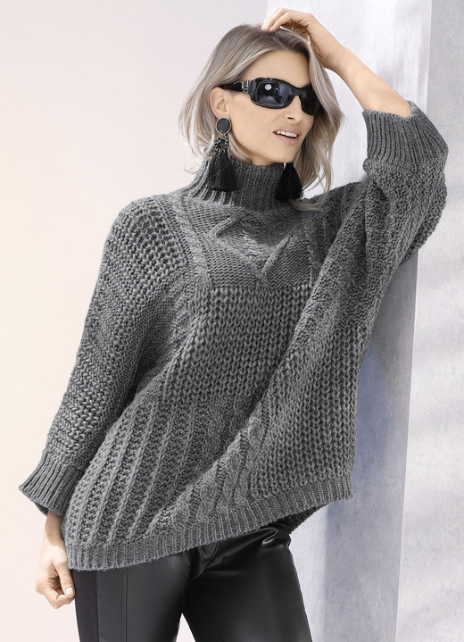 3/4-Arm - Pullover mit Alpaka und toller Struktur, in Größe L(44/46) bis XS(32/34), in Farbe GRAFIT MELIERT Ansicht 1