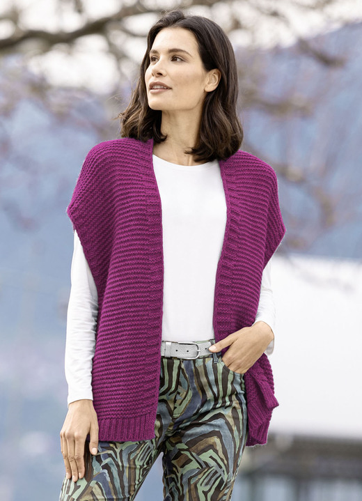 Strickwesten - Strickweste mit Alpaka , in Größe L(44/46) bis XL(48/50), in Farbe MAGENTA MELIERT Ansicht 1