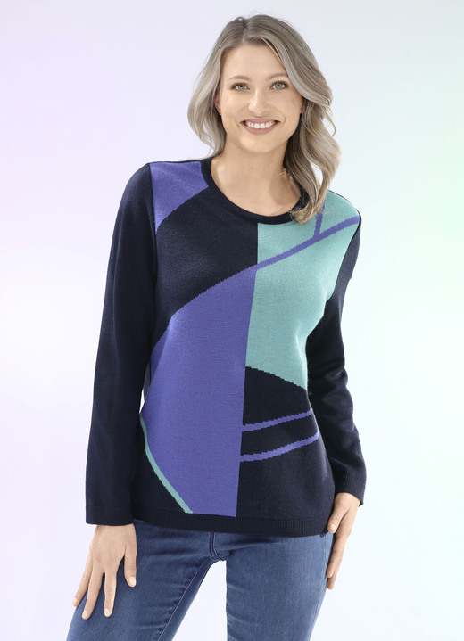 - Pullover mit Jacquard-Dessin, in Größe 038 bis 054, in Farbe MARINE-ROYALBLAU-JADEGRÜN Ansicht 1
