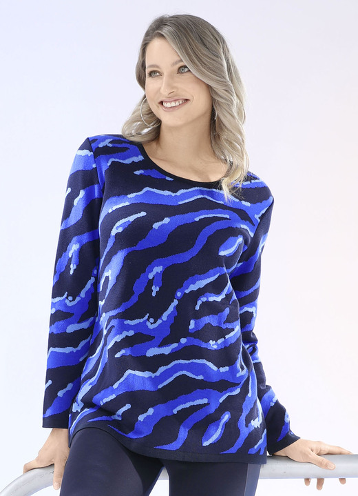 Langarm - Pullover in hochwertigem Jacquard-Dessin, in Größe 040 bis 060, in Farbe MARINE-ROYALBLAU-BLEU Ansicht 1