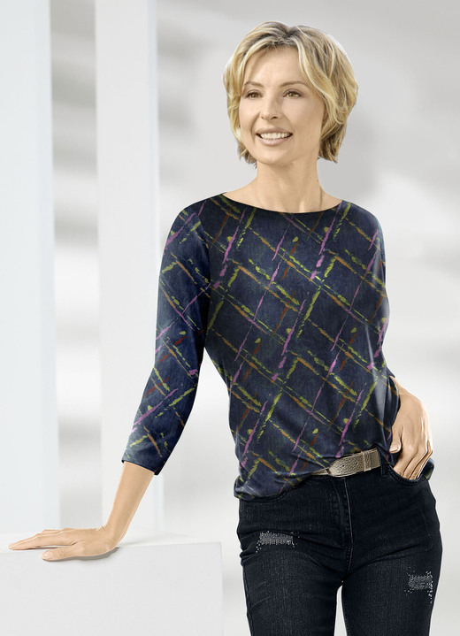 3/4-Arm - Shirt mit farbbrillantem Inkjet-Druck 3/4-Arm - Shirt mit farbbrillantem Inkjet-Druck, in Größe 036 bis 052, in Farbe PETROL-LILA-KIWI
