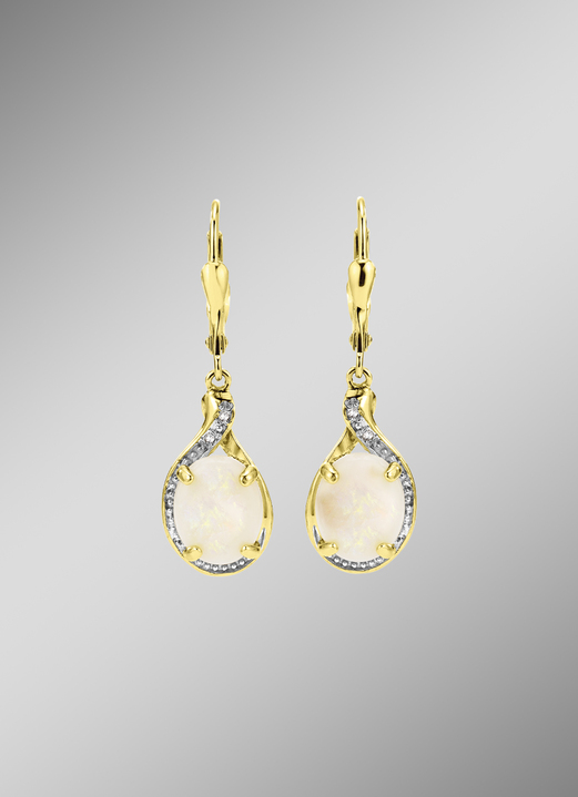 Ohrschmuck - Ohrringe mit echt Opal und Diamanten, in Farbe  Ansicht 1