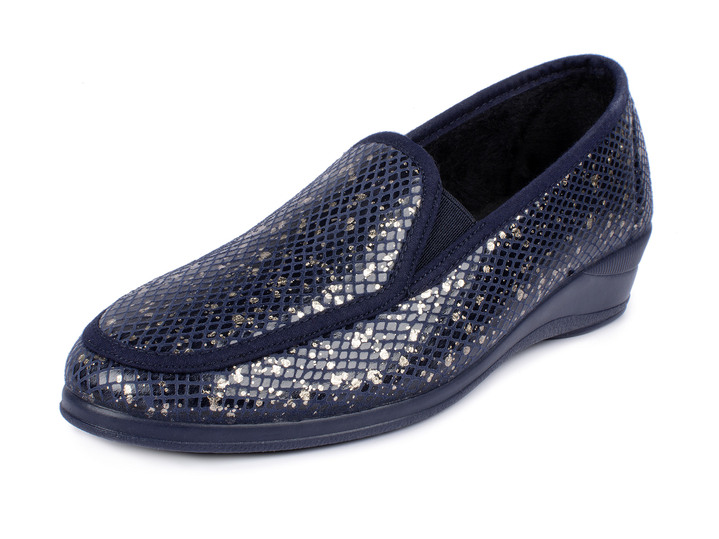 Slipper & Schnürschuhe - Mokassin in eleganter Kroko-Optik, in Größe 036 bis 042, in Farbe MARINE Ansicht 1