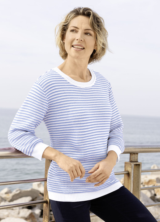 3/4-Arm - Pullover in Strickmix 3/4-Arm - Pullover in Strickmix, in Größe 036 bis 052, in Farbe WEISS-BLEU