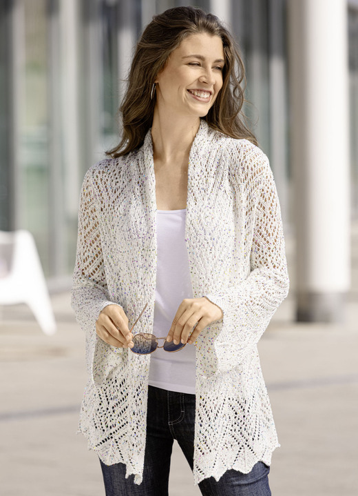 Strickjacken - Strickjacke aus Paillettengarn, in Größe 036 bis 052, in Farbe WEISS-MULTICOLOR Ansicht 1