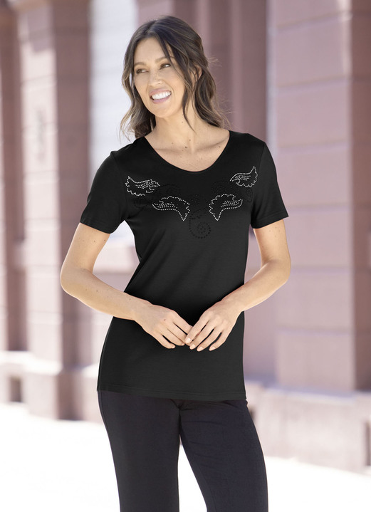- Shirt mit dekorativer Plättchenzier in 2 Farben, in Größe 038 bis 054, in Farbe SCHWARZ Ansicht 1